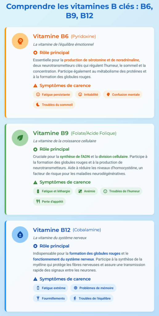Comprendre les vitamines B clés B6, B9, B12